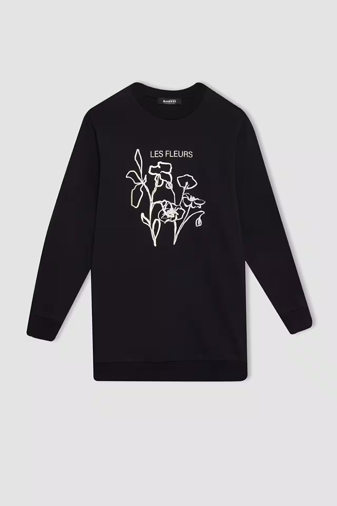 Regular Fit Bisiklet Yaka Baskılı Sweatshirt Kumaşı Sweatshirt Tunik