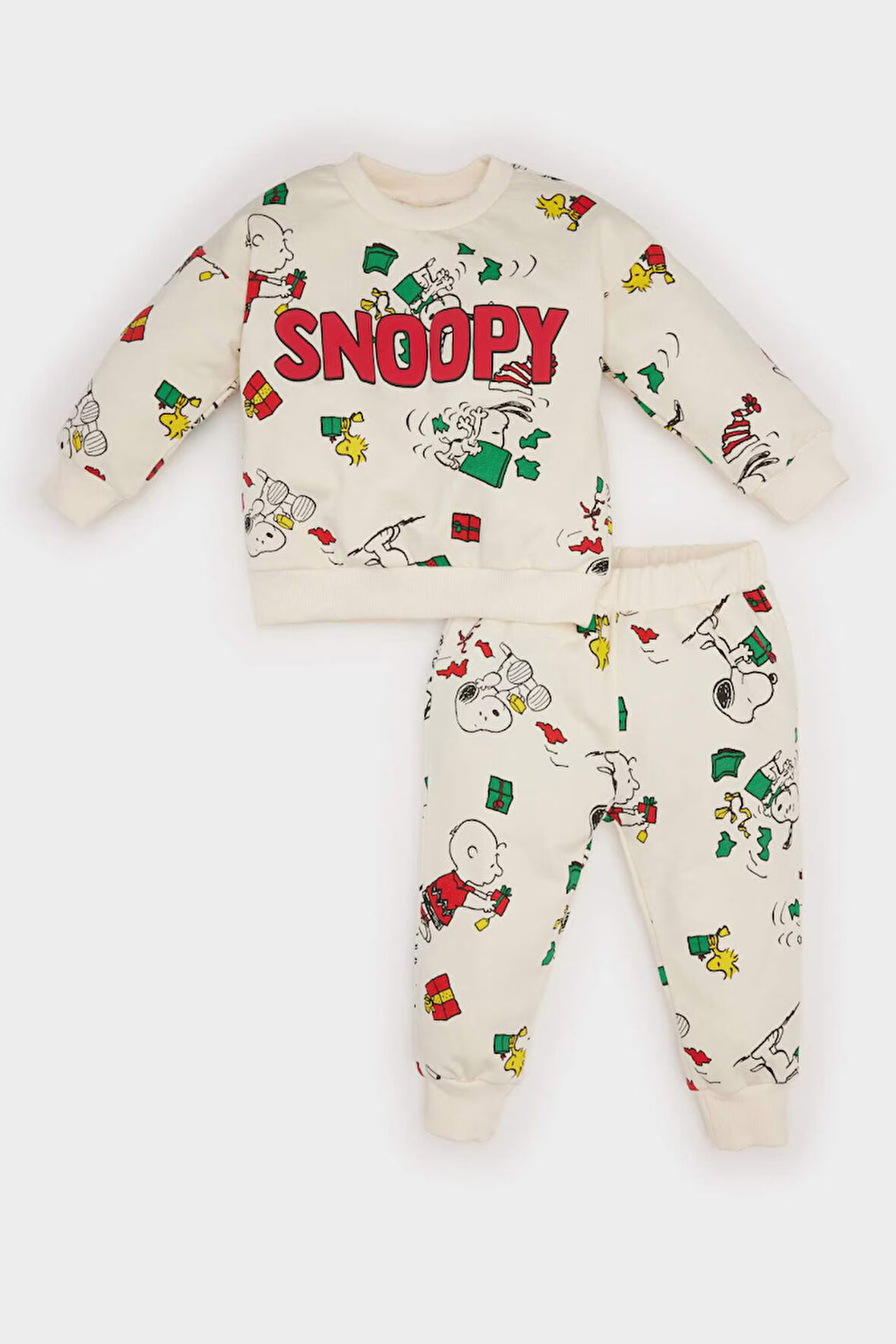 DeFacto Erkek Bebek 2'li Takım Snoopy Bisiklet Yaka Sweatshirt Beli Lastikli Eşofman Altı D6306A524WNER233