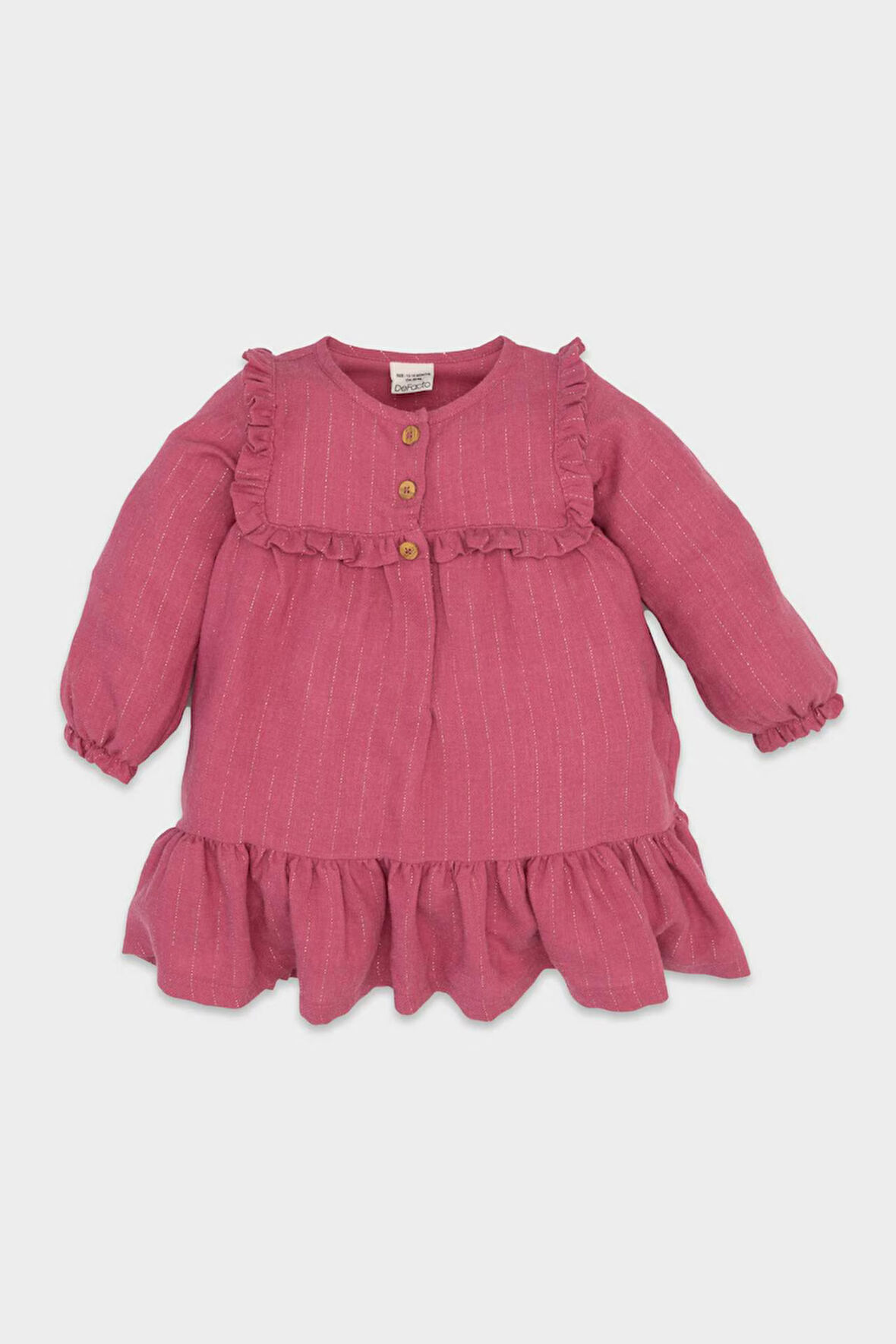 Kız Bebek Uzun Kollu Simli Kumaş Fırfırlı Elbise