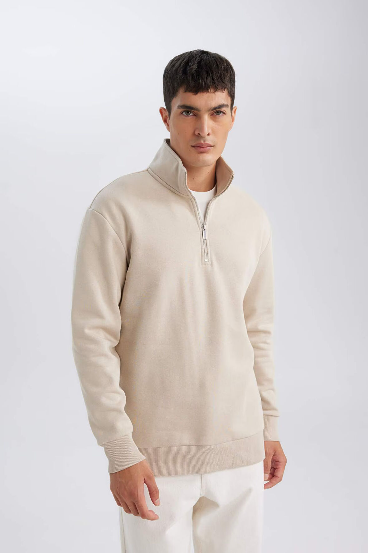 DeFacto 3 İplik Pamuklu Şardonlu İçi Polarlı Comfort Regular Fit Rahat Kalıp Dik Yaka Fermuarlı Kalın Sweatshirt D9067AXNSBG735