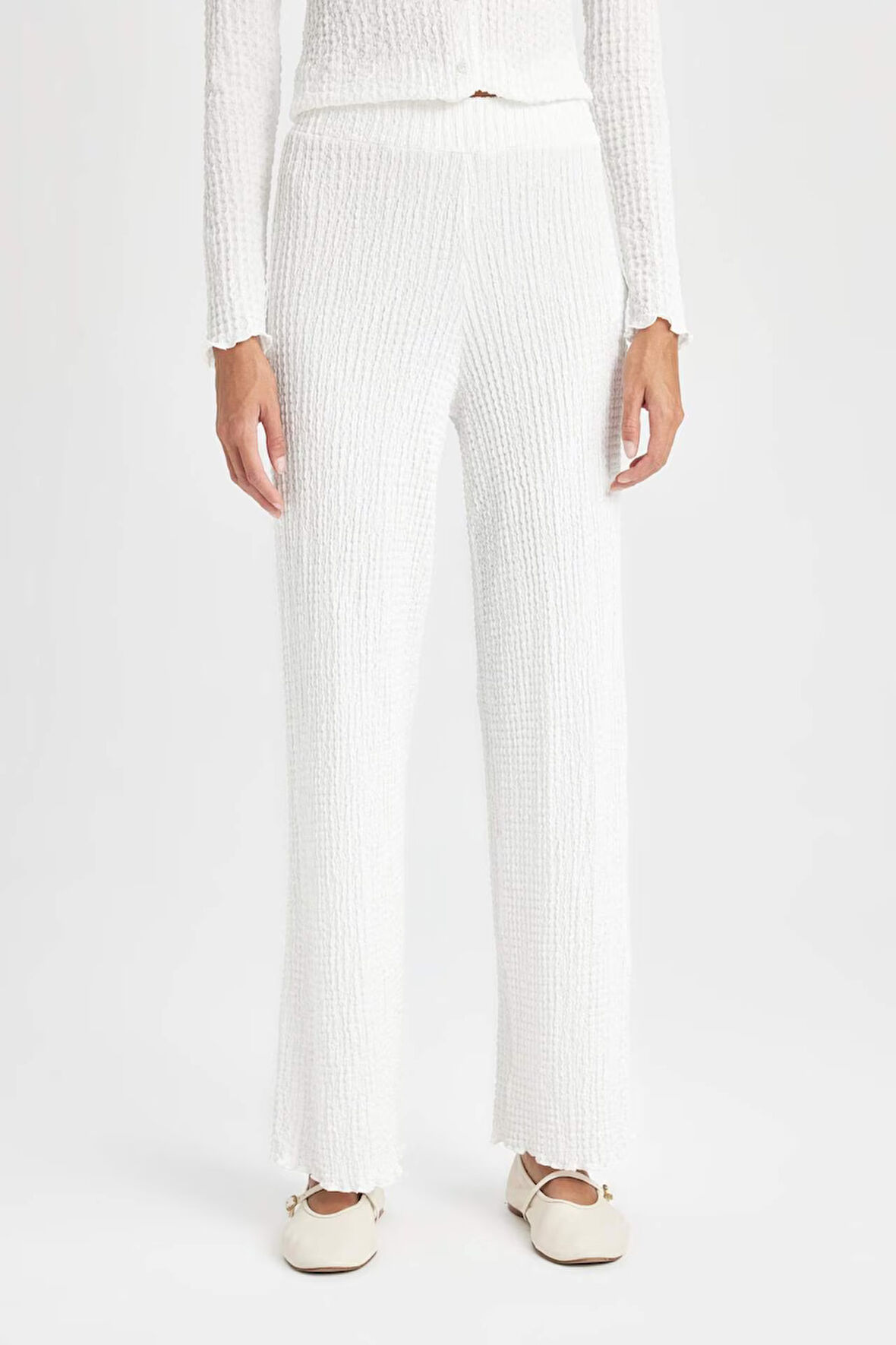 Regular Fit Beli Lastikli Basic Düz Bürümcük Pantolon