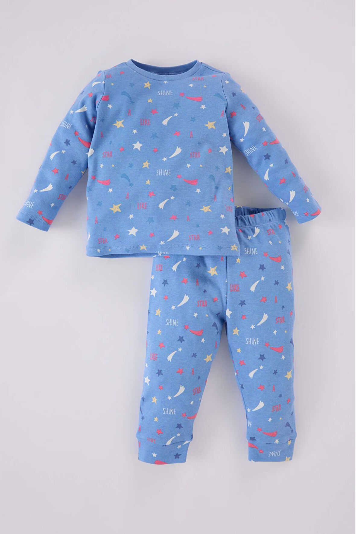 DeFacto Kız Bebek Pijama Takımı Yıldız Desenli Uzun Kollu Üst Beli Lastikli Uzun Alt D8646A524AUBE303
