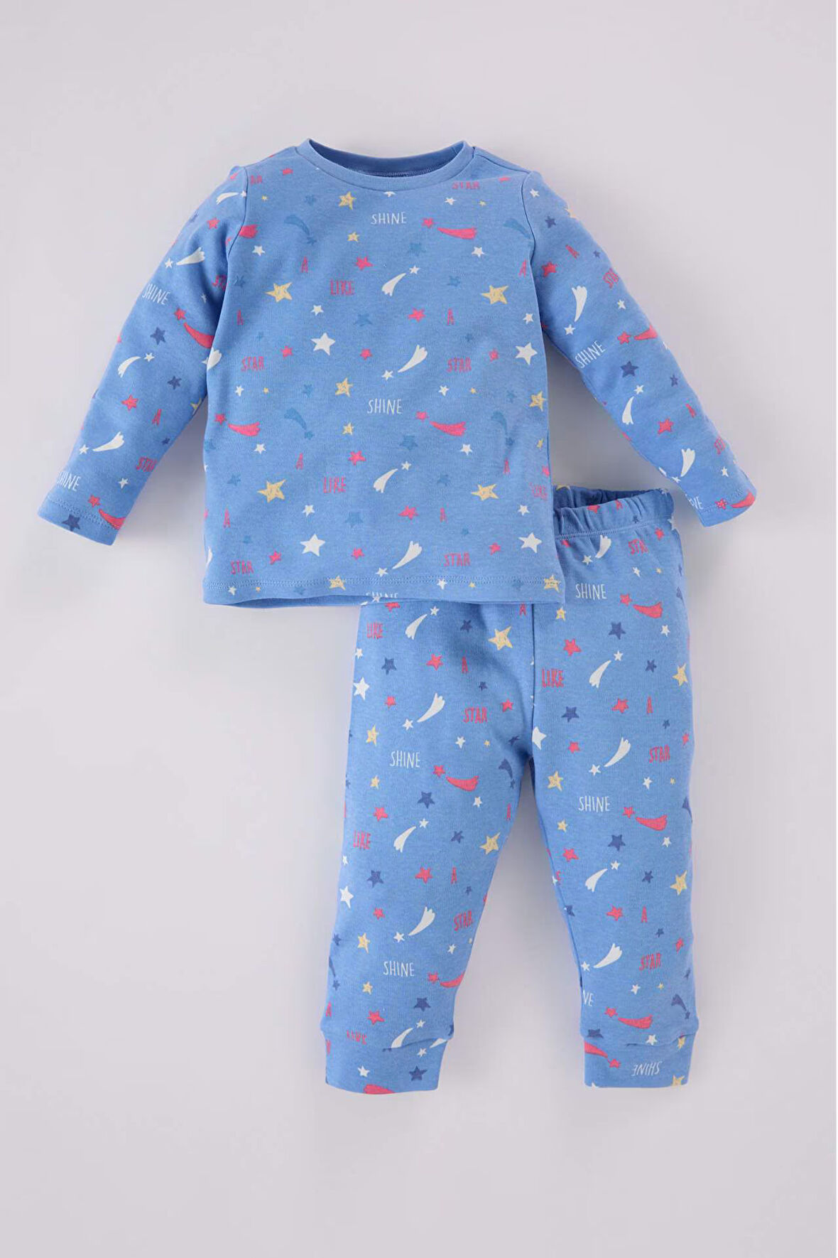 Kız Bebek Pijama Takımı Yıldız Desenli Uzun Kollu Üst Beli Lastikli Uzun Alt