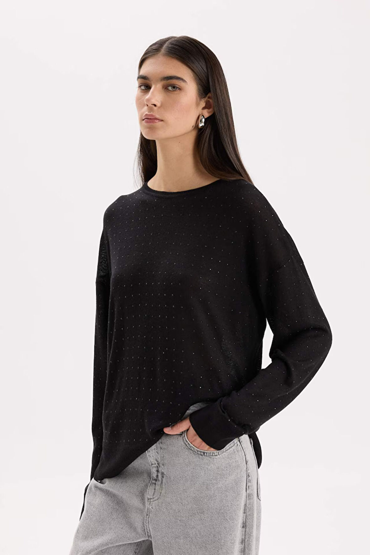 DeFacto Relax Fit Bisiklet Yaka Basic Düz Triko Kazak D8500AX24WNBK27