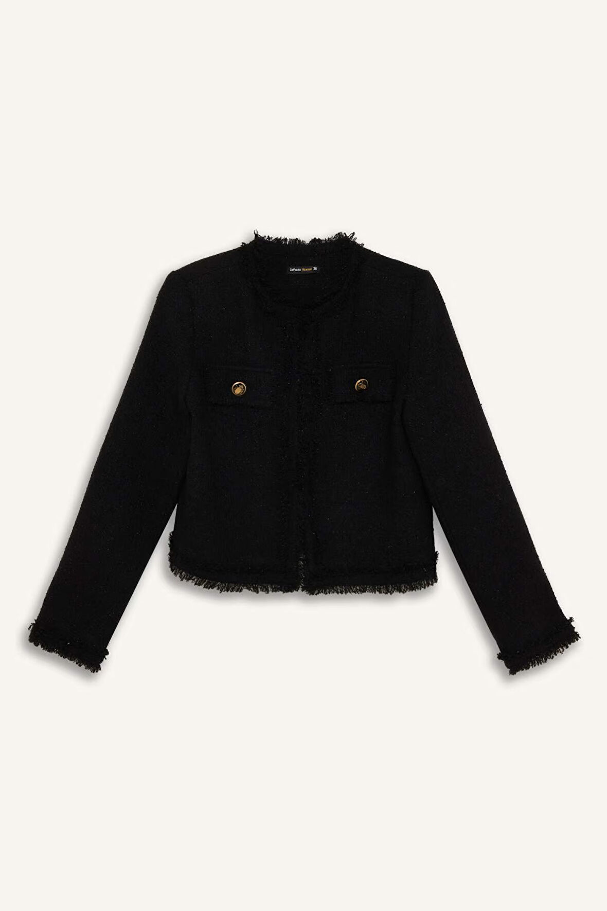 DeFacto Crop Bisiklet Yaka Tweed Blazer Ceket D5040AX24AUBK81