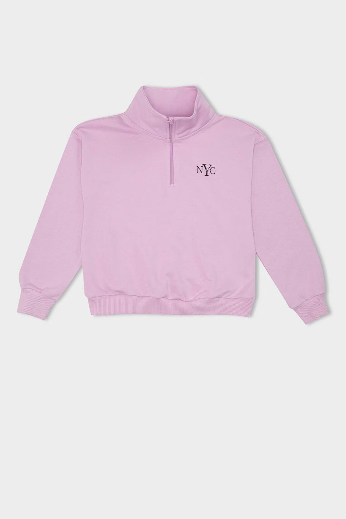 DeFacto Kız Çocuk Relax Fit Yarım Fermuarlı Baskılı Sweatshirt D0620A824AUPR139