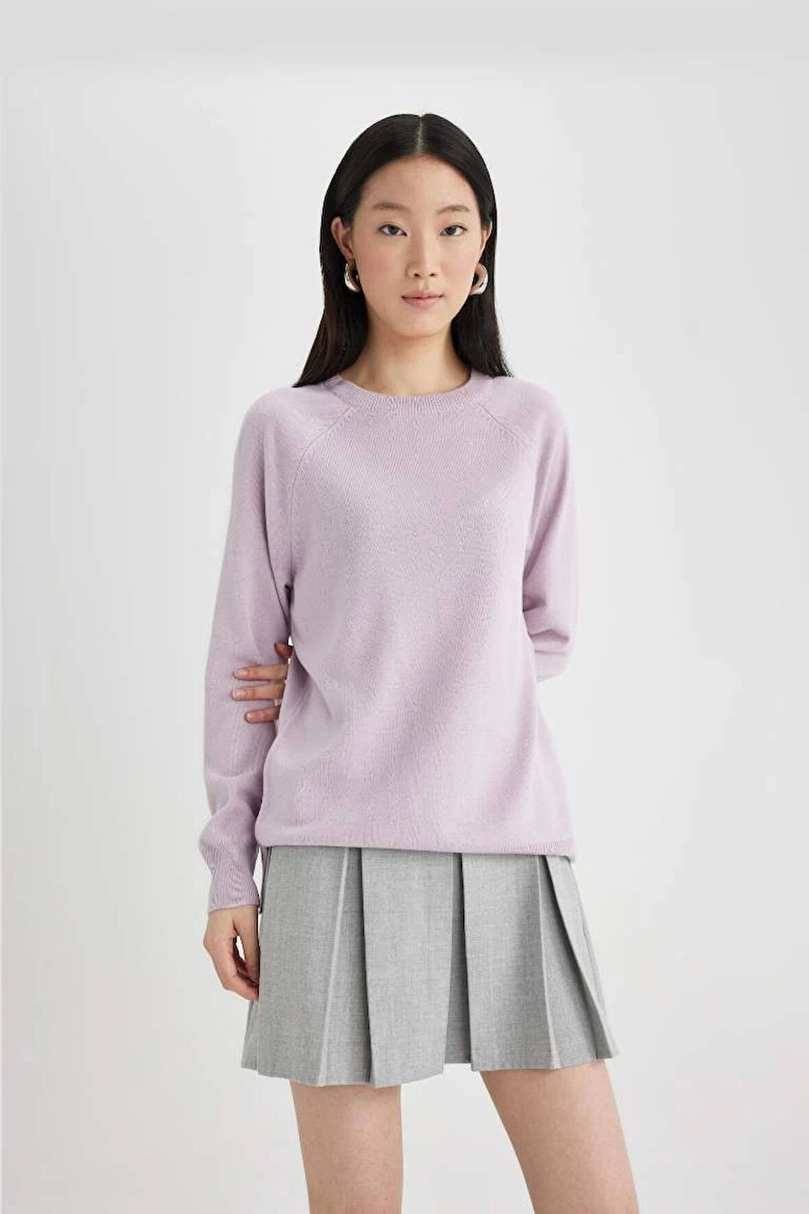 I6913 Regular Fit Yumuşak Dokulu Bisiklet Yaka Reglan Kol Basic Düz Triko Kazak