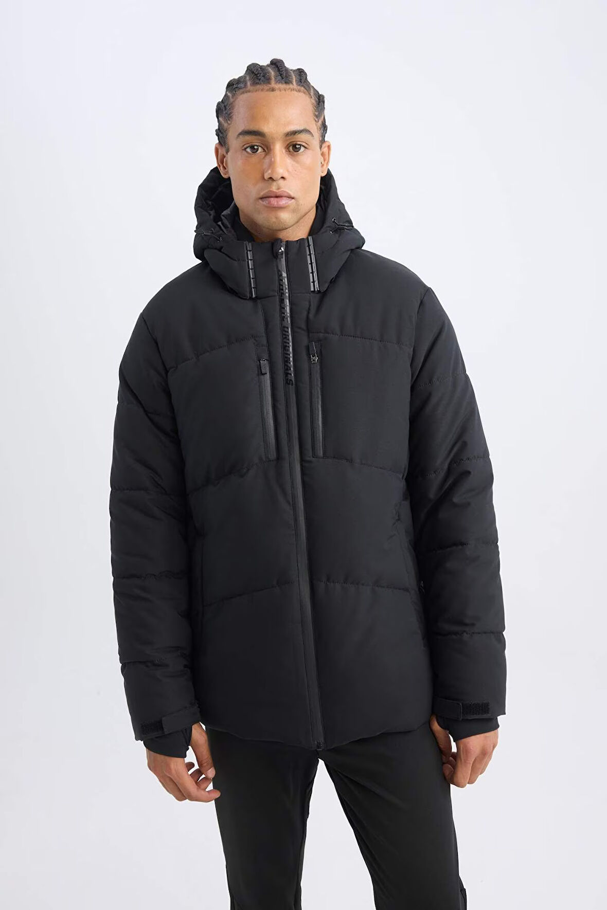 DeFactoFit Şişme Mont Su İtici Slim Fit Dar Kesim Kapüşonlu Fermuarlı Cepli A3519AX24WNBK81