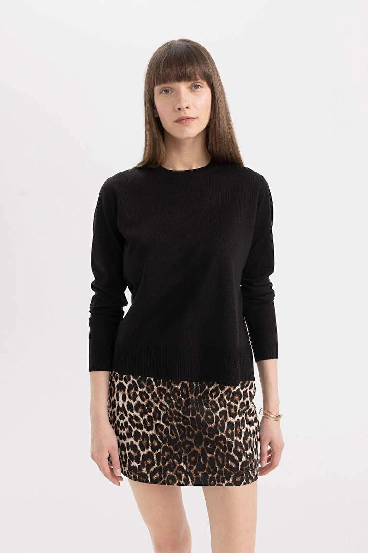 C0058 Siyah Regular Fit Yumuşak Dokulu Bisiklet Yaka Basic Düz Triko Kazak