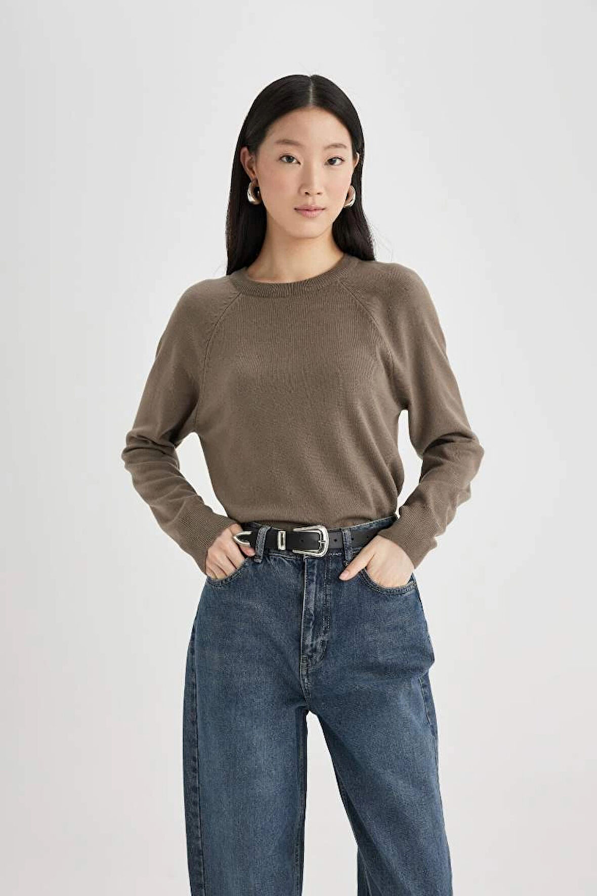 I6913 Regular Fit Yumuşak Dokulu Bisiklet Yaka Basic Düz Triko Kazak