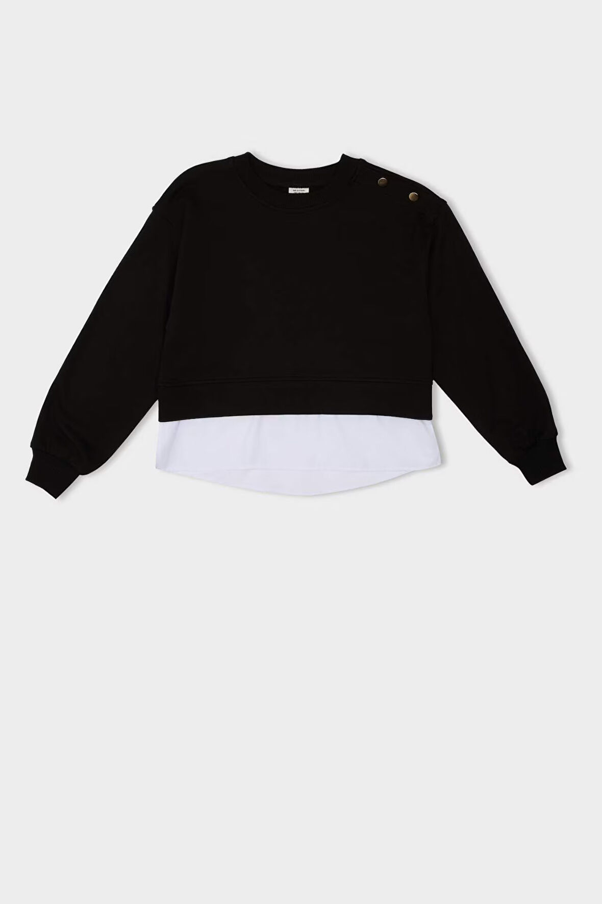 DeFacto Kız Çocuk Relax Fit Bisiklet Yaka Etek Ucu Detaylı Sweatshirt D0703A824AUBK81