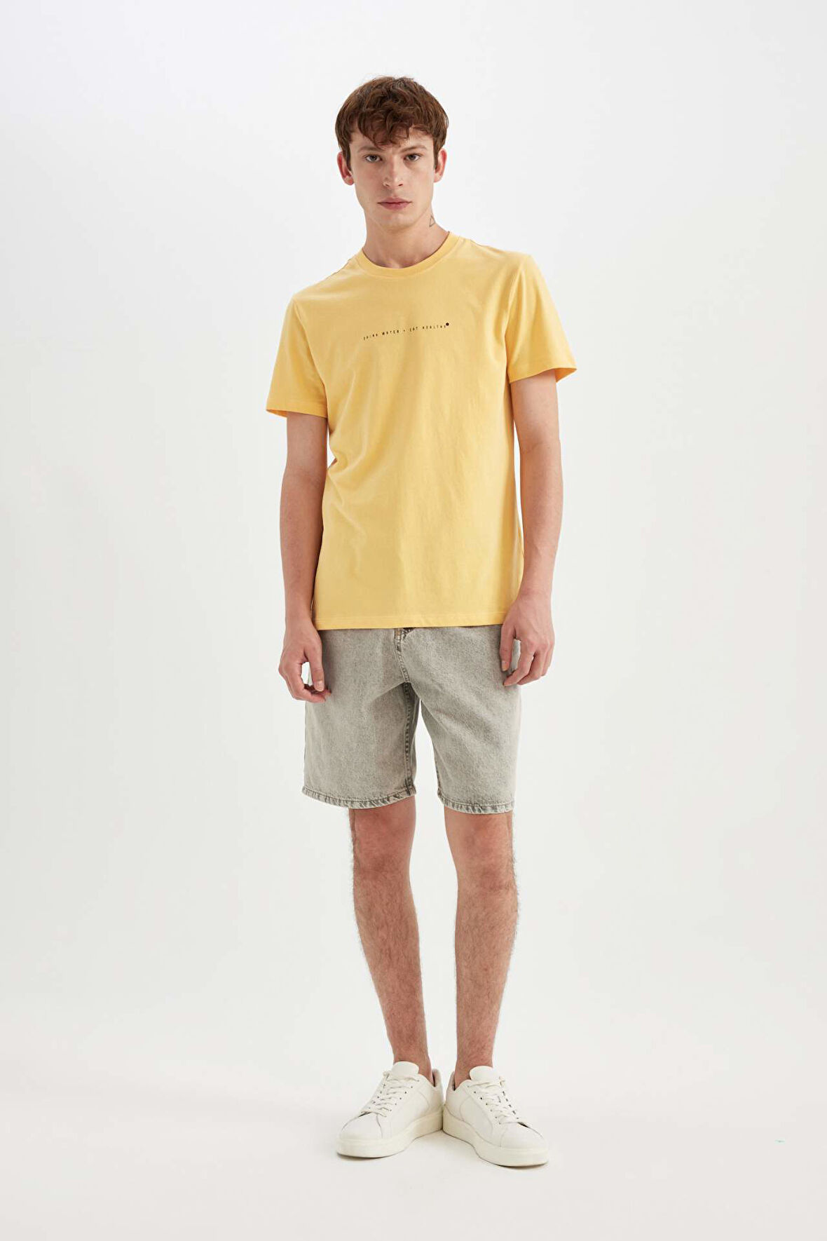 DeFacto Slim Fit Dar Kesim Bisiklet Yaka Baskılı Pamuklu Kısa Kollu Tişört C2077AX24AUYL170
