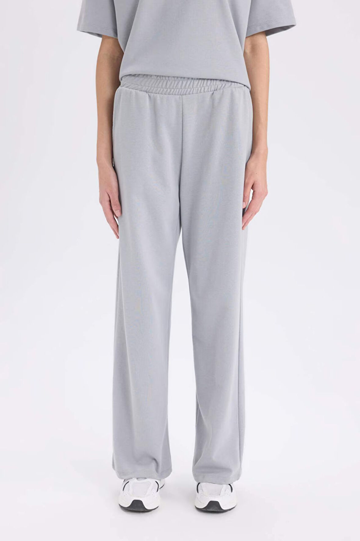 Wide Leg Geniş Bol Paça Eşofman Altı Beli Lastikli Cepli Basic Düz