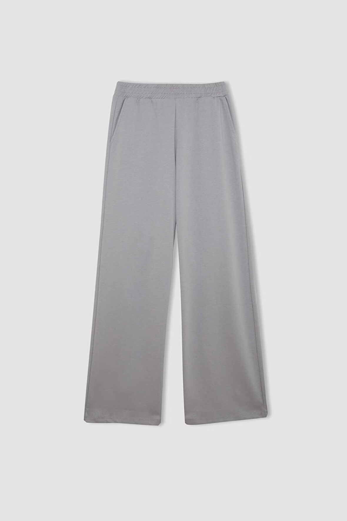 Wide Leg Cepli Basic Düz Geniş Bol Paça Gri Eşofman Altı