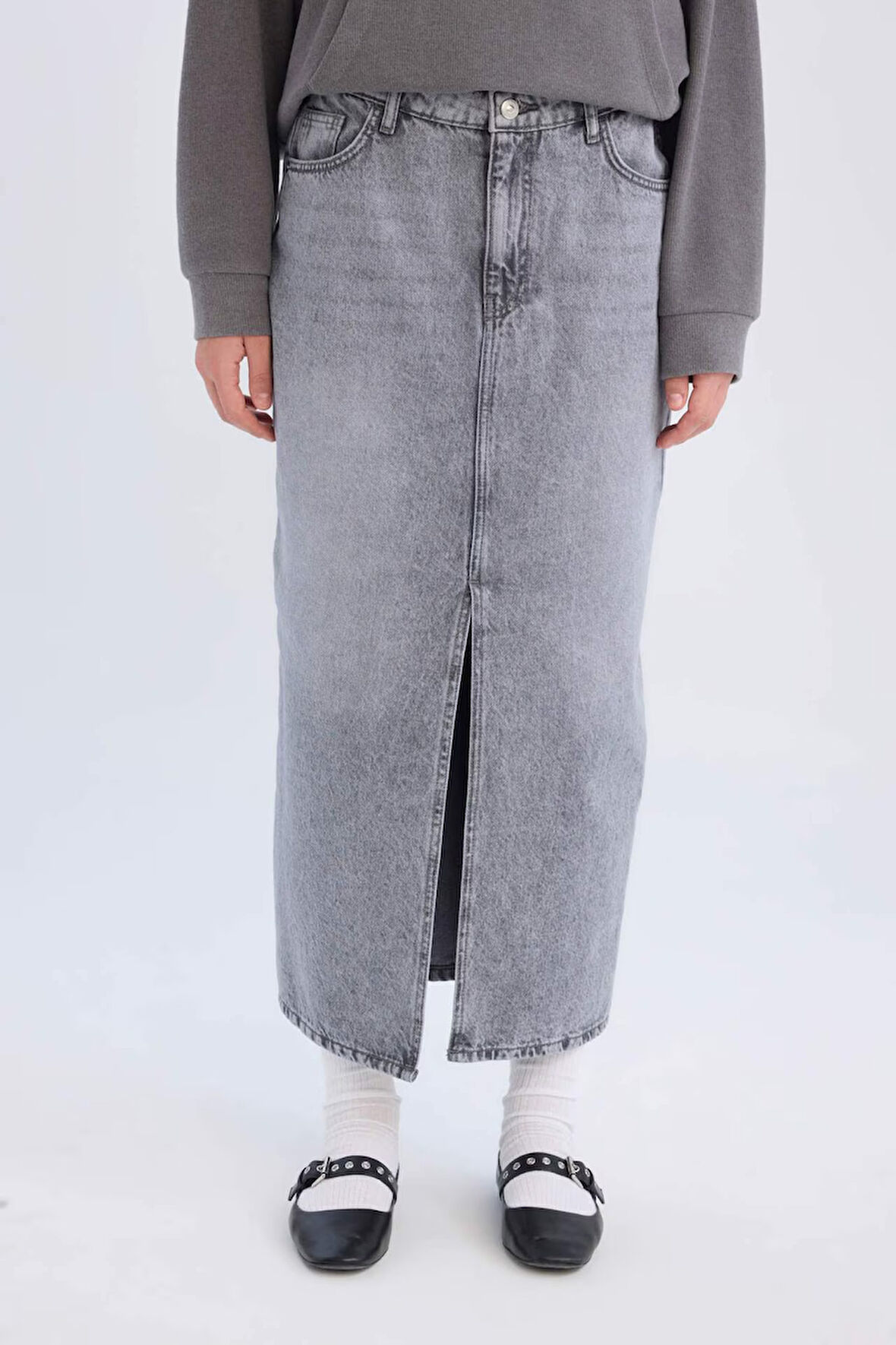 DeFacto Long Fit Yırtmaçlı Cepli Uzun Boy Jean Etek D1375AX24AUNM55