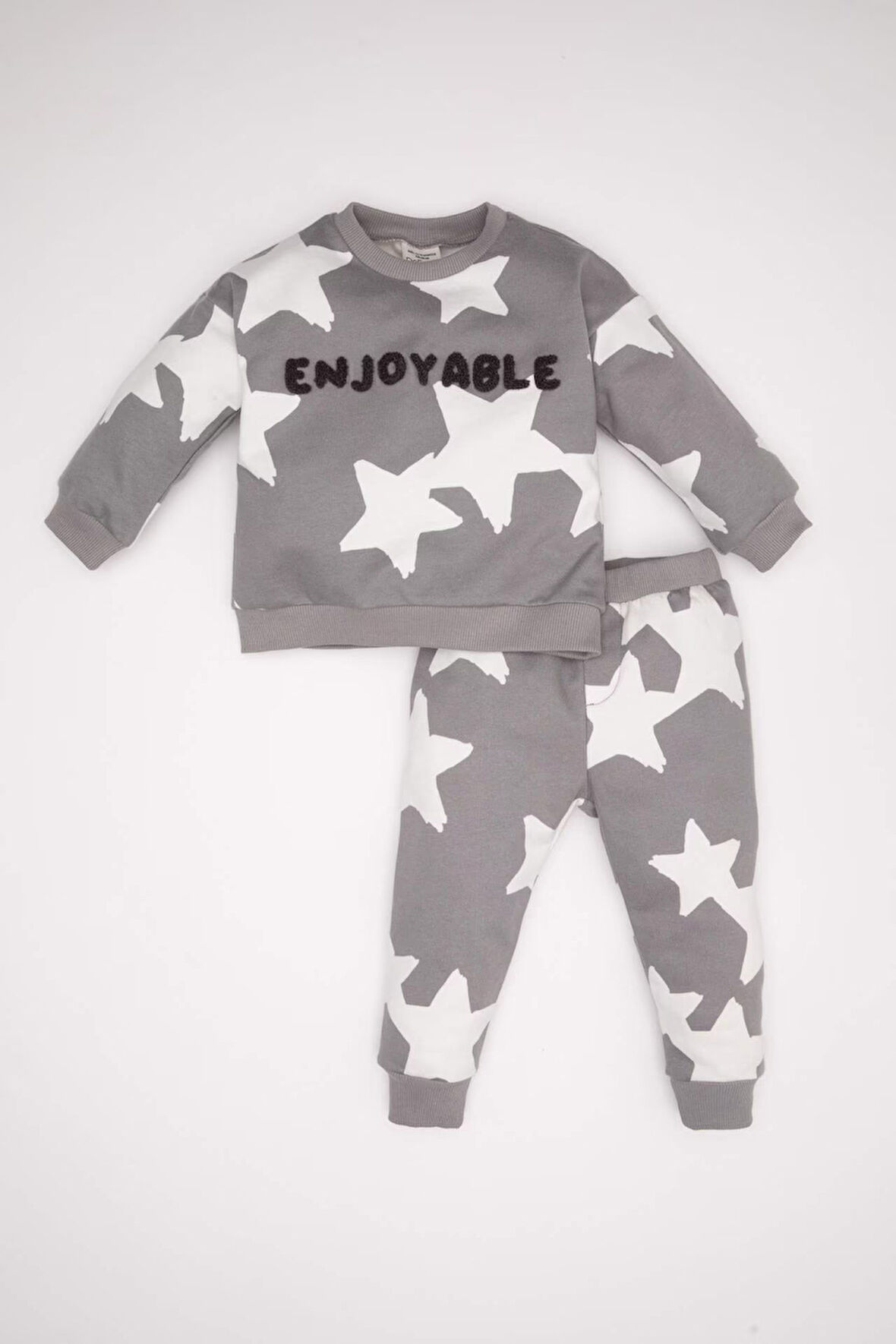 Erkek Bebek 2'li Takım Yıldız Desenli Bisiklet Yaka Sweatshirt Beli Lastikli Jogger Eşofman Altı