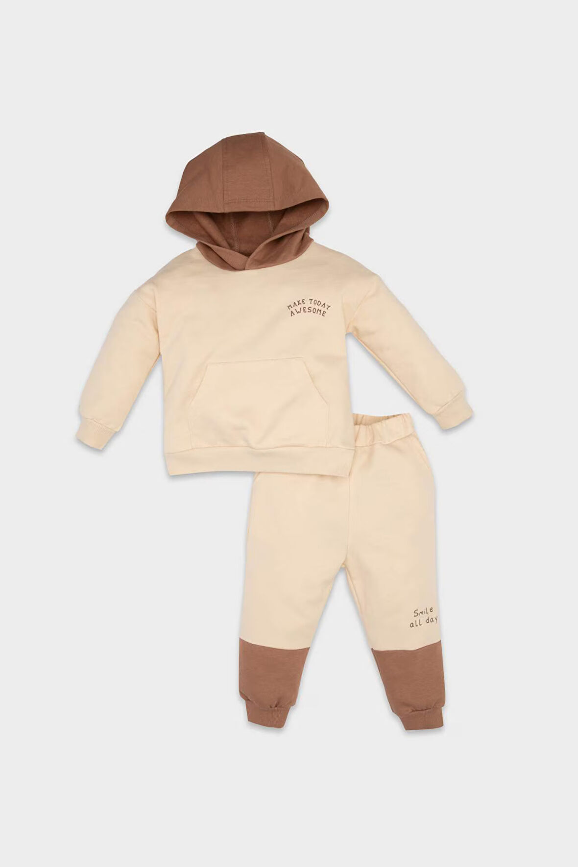DeFacto Erkek Bebek 2'li Takım Kapüşonlu Baskılı Sweatshirt Beli Lastikli Jogger Eşofman Altı D4698A524AUBG286