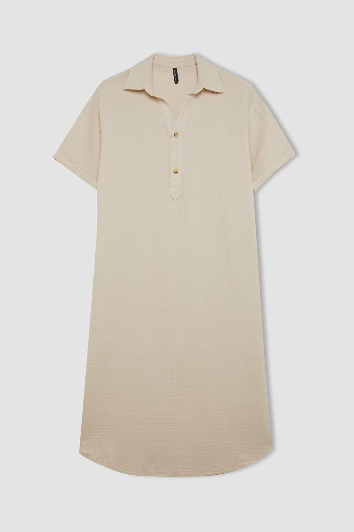 DeFacto Regular Fit Düğmeli Polo Yaka Basic Düz Müslin Kısa Kollu Midi Elbise D5363AX24AUBG186