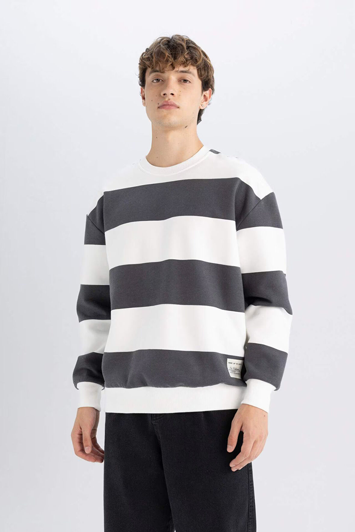 DeFacto Boxy Fit Bisiklet Yaka Çizgili Sweatshirt A9066AX24AUAR216