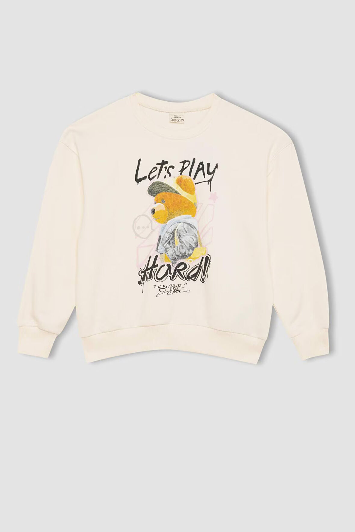 DeFacto Kız Çocuk Oversize Geniş Kalıp Bisiklet Yaka Ayıcık Baskılı Sweatshirt D0607A824AUER99