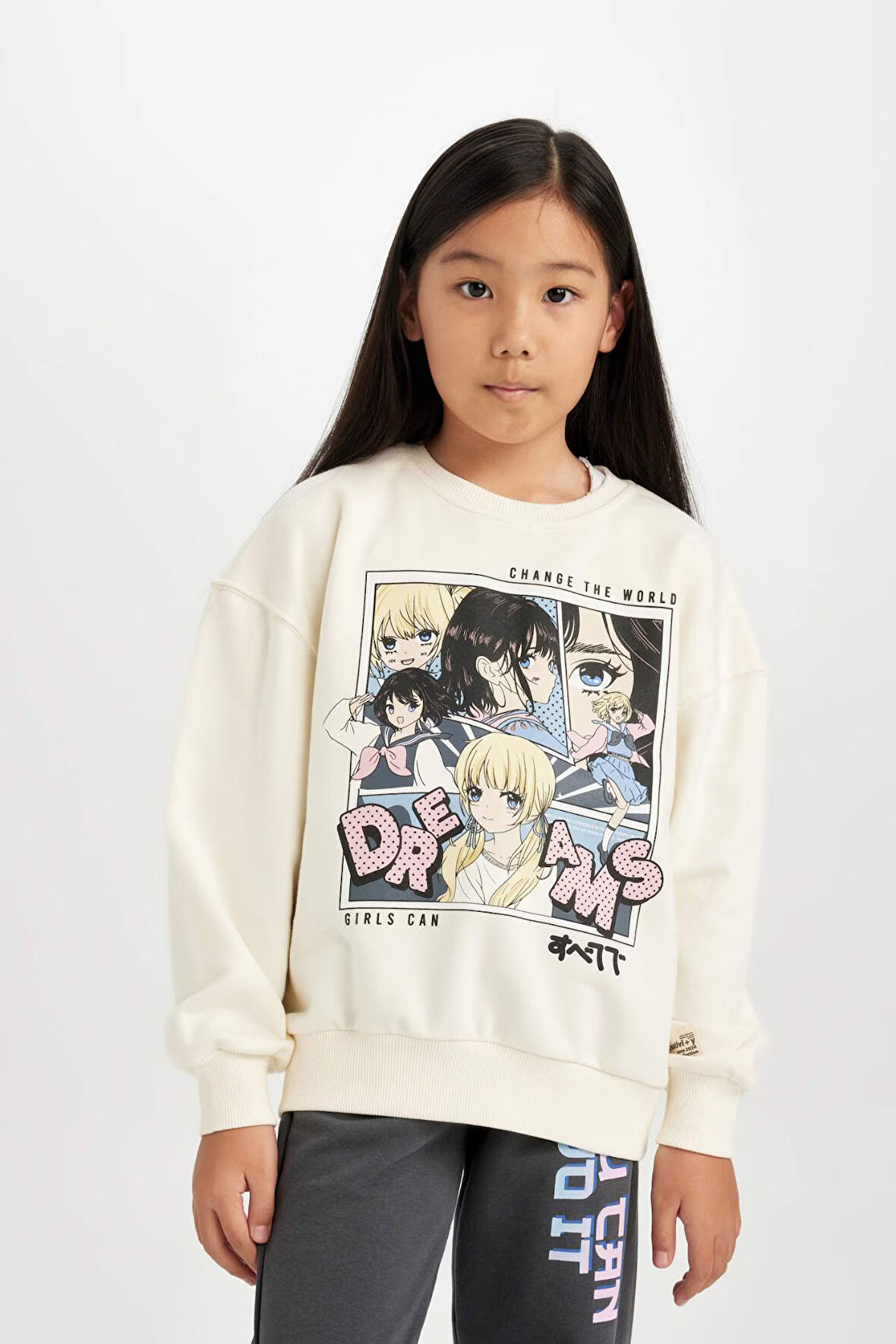 DeFacto Kız Çocuk Oversize Geniş Kalıp Bisiklet Yaka Baskılı Sweatshirt D0611A824AUER99