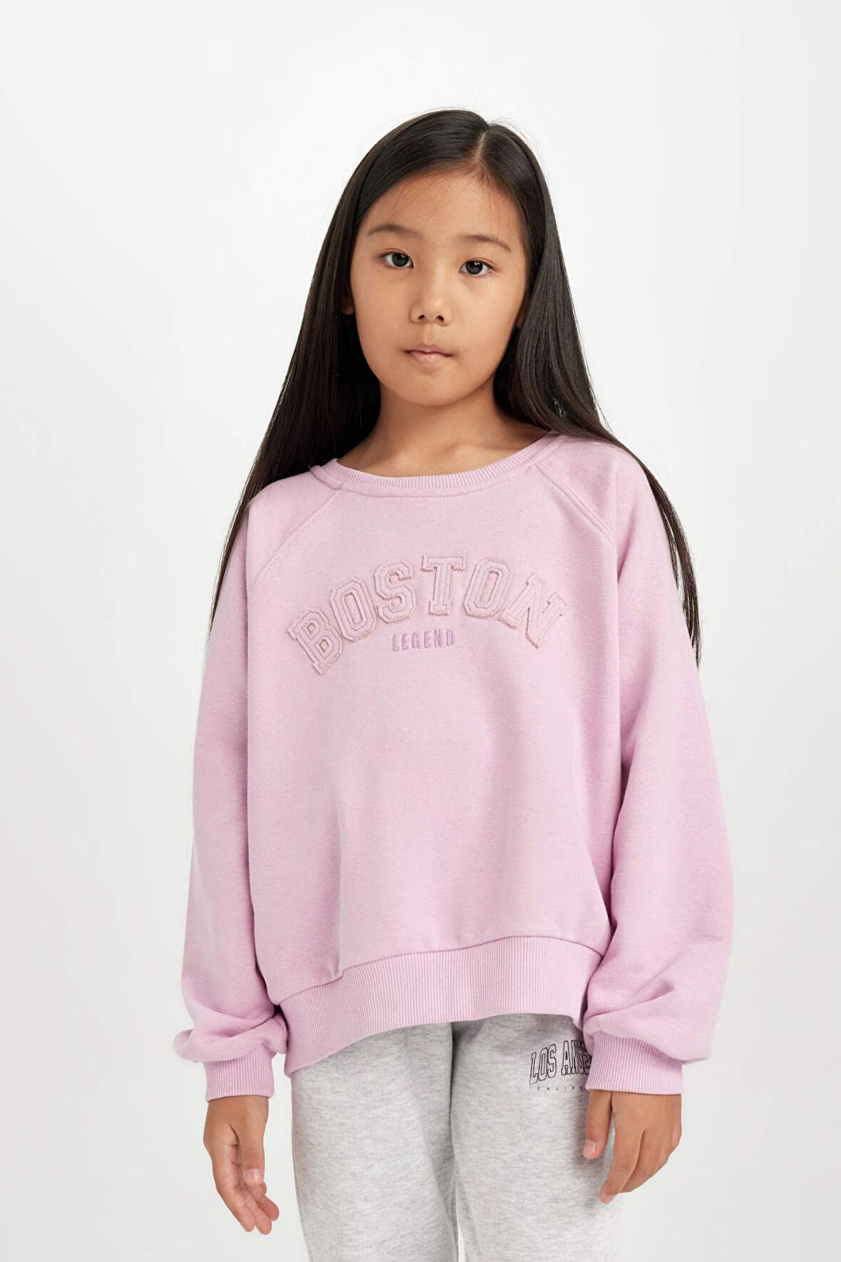 DeFacto Kız Çocuk Pembe Oversize Geniş Kalıp Bisiklet Yaka Baskılı Sweatshirt D1100A824AUPN454