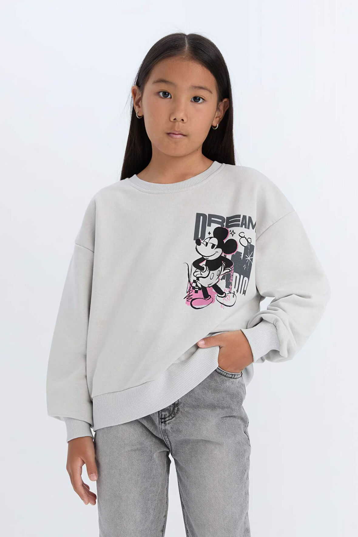 DeFacto Kız Çocuk Disney Mickey & Minnie Relax Fit Bisiklet Yaka Sweatshirt D3116A824WNGR503