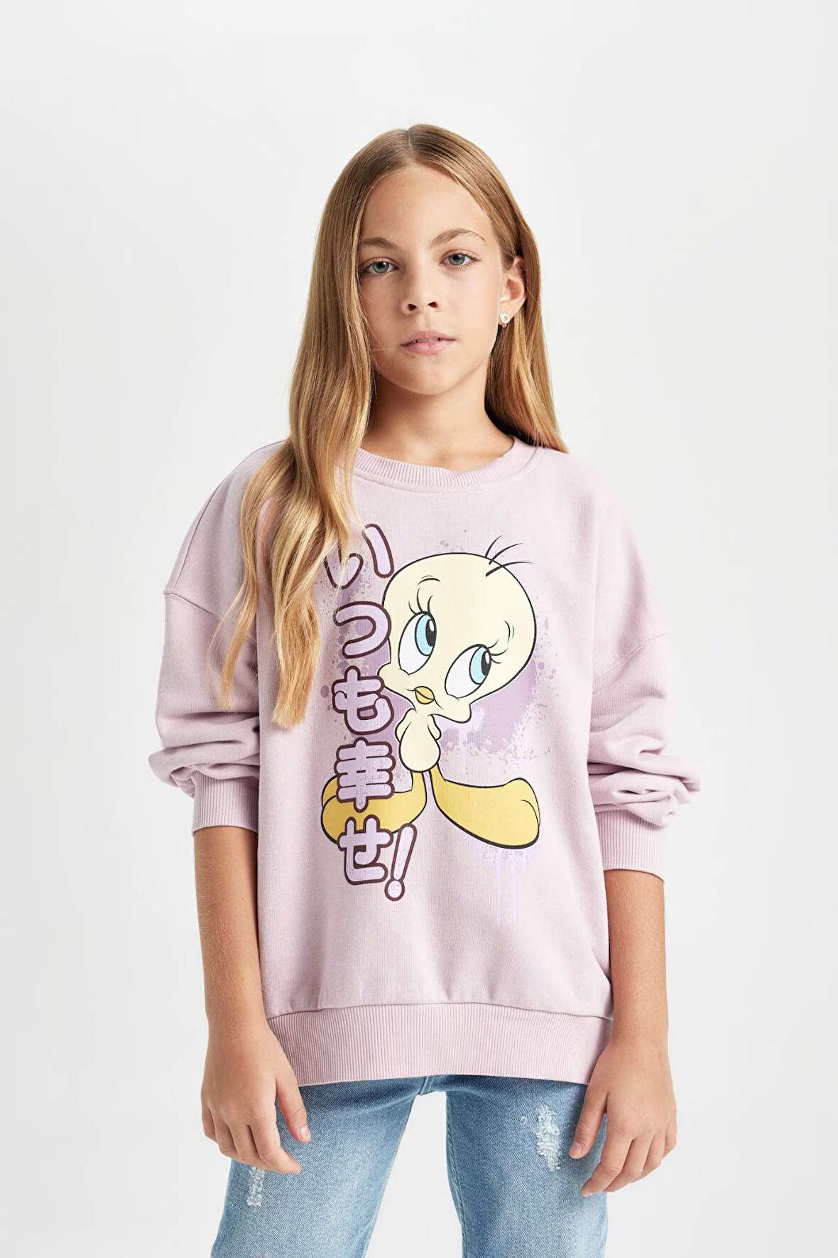 Kız Çocuk Looney Tunes Oversize Fit Bisiklet Yaka Sweatshirt