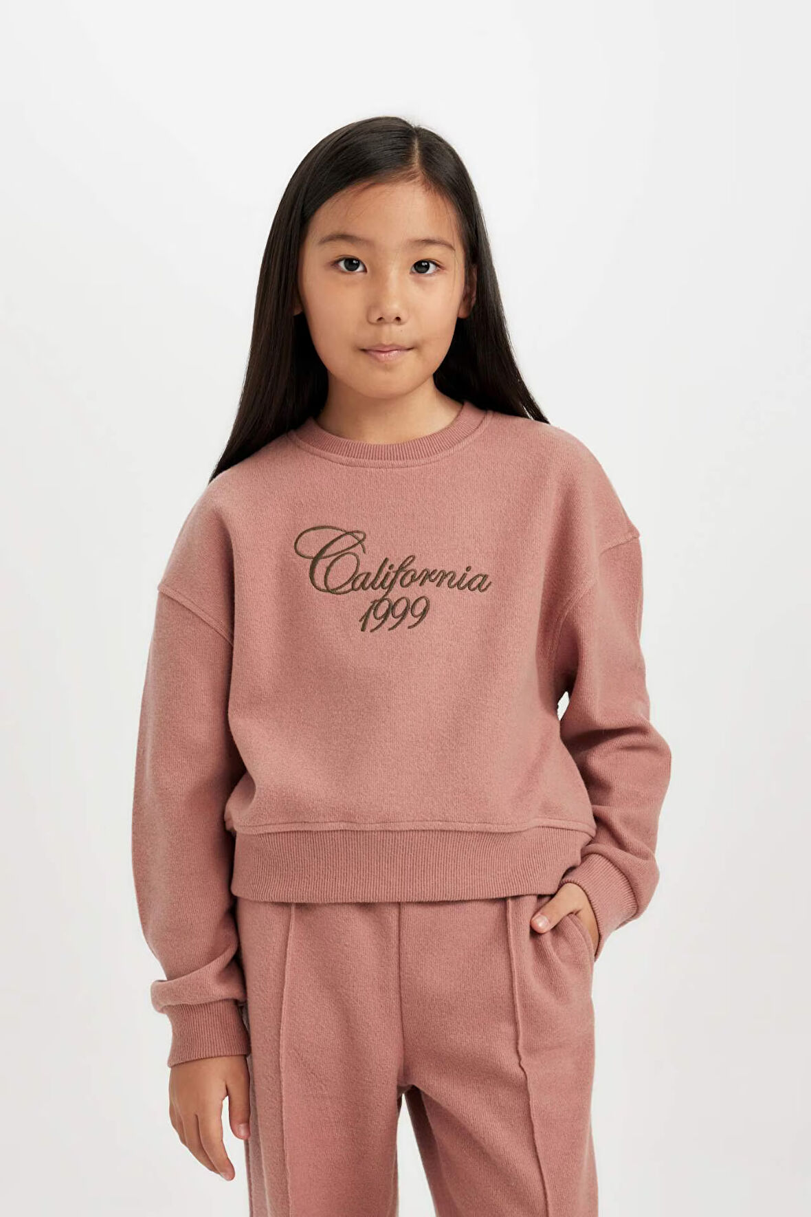 DeFacto Kız Çocuk Bisiklet Yaka Baskılı Selanik Kumaş Sweatshirt D4295A824WNBR165