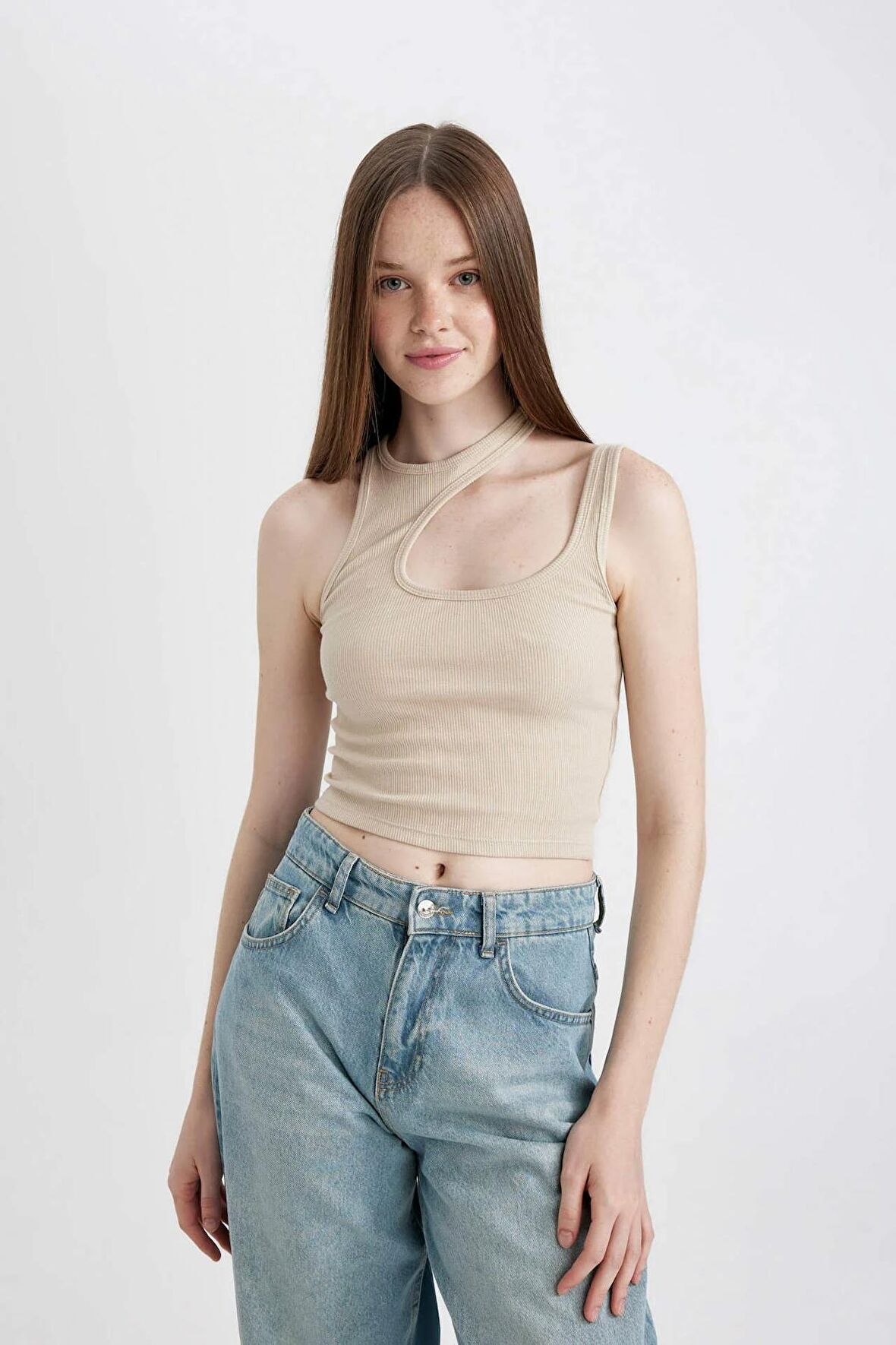 DeFacto Fitted Damla Yaka Fitilli Kaşkorse Atlet C5570AX24SMBG655