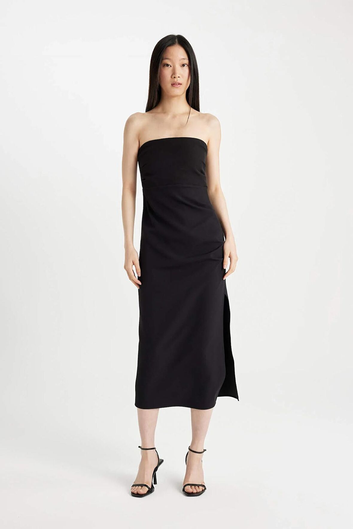 DeFacto Bodycon Straplez Siyah Midi Abiye Elbise D0985AX24SMBK81