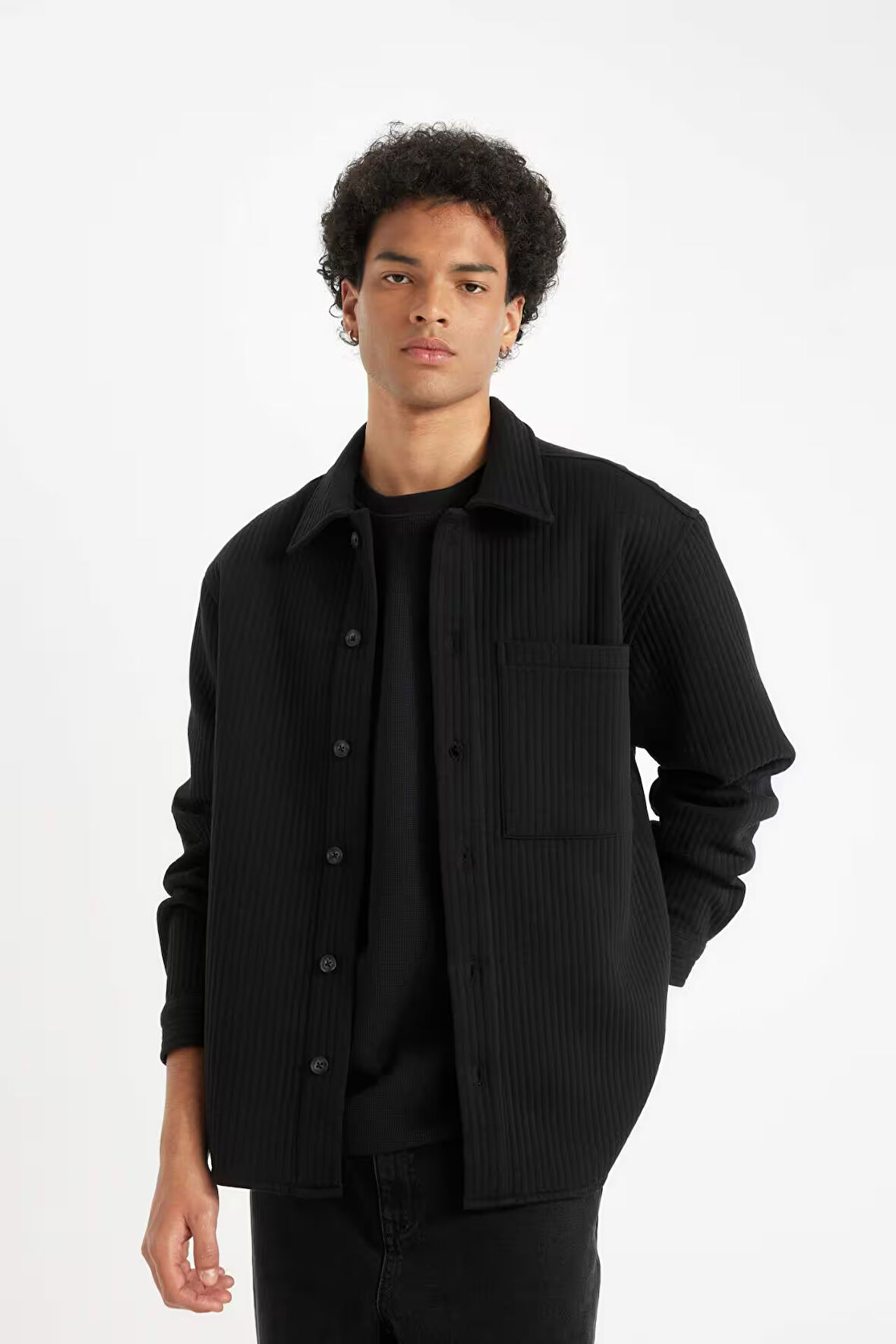 DeFacto Regular Fit Penye Basic Düz Uzun Kolu Gömlek B5935AX24AUBK81