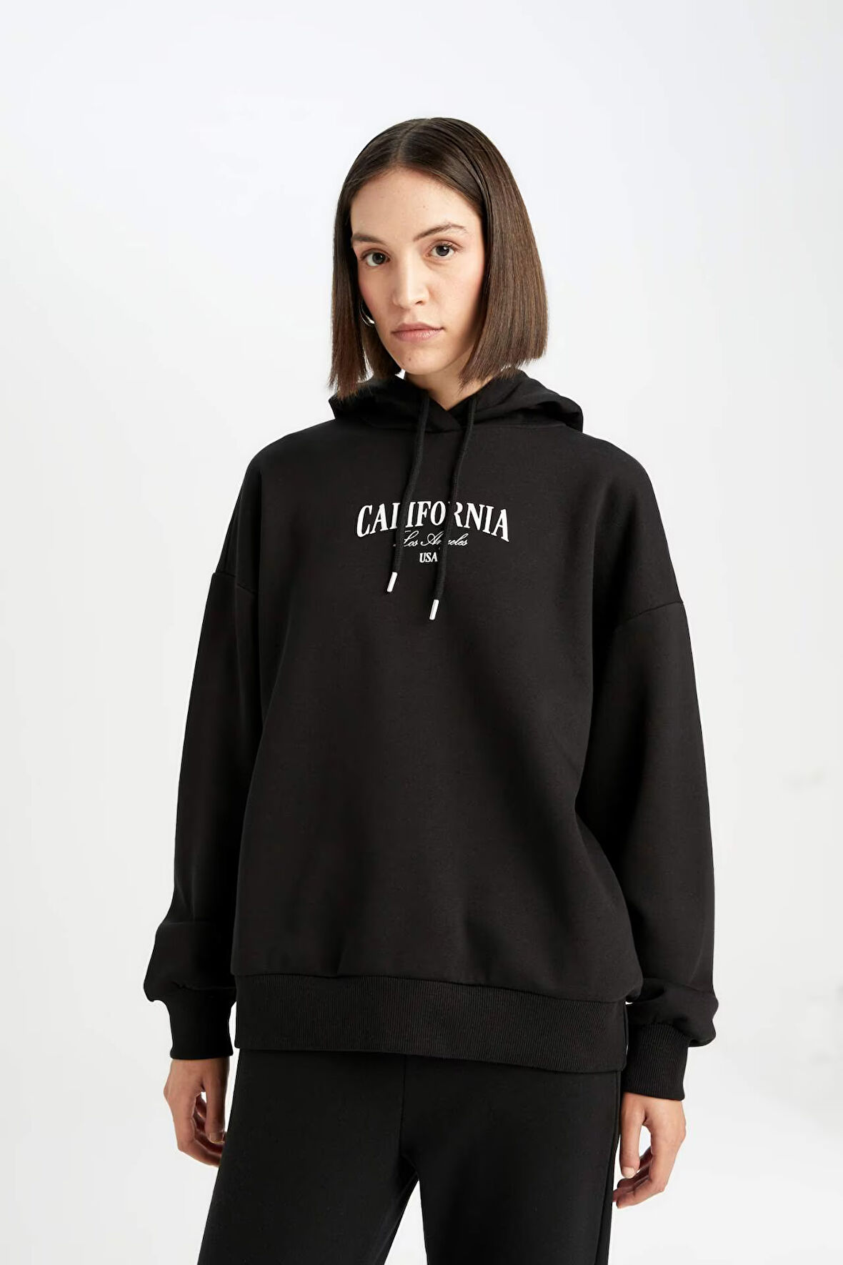 DeFacto Oversize Geniş Kalıp Kapüşonlu Baskılı Kalın Sweatshirt D5293AX24AUBK81
