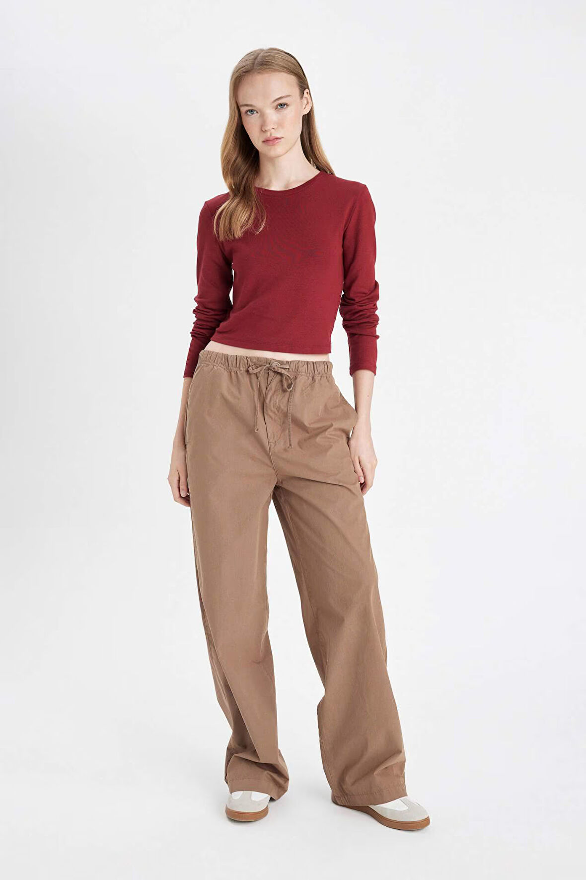 DeFacto Coool Straight Fit Poplin Pantolon Basic Düz Cepli Lastikli Bel Bağcıklı D3764AX24AUBN533