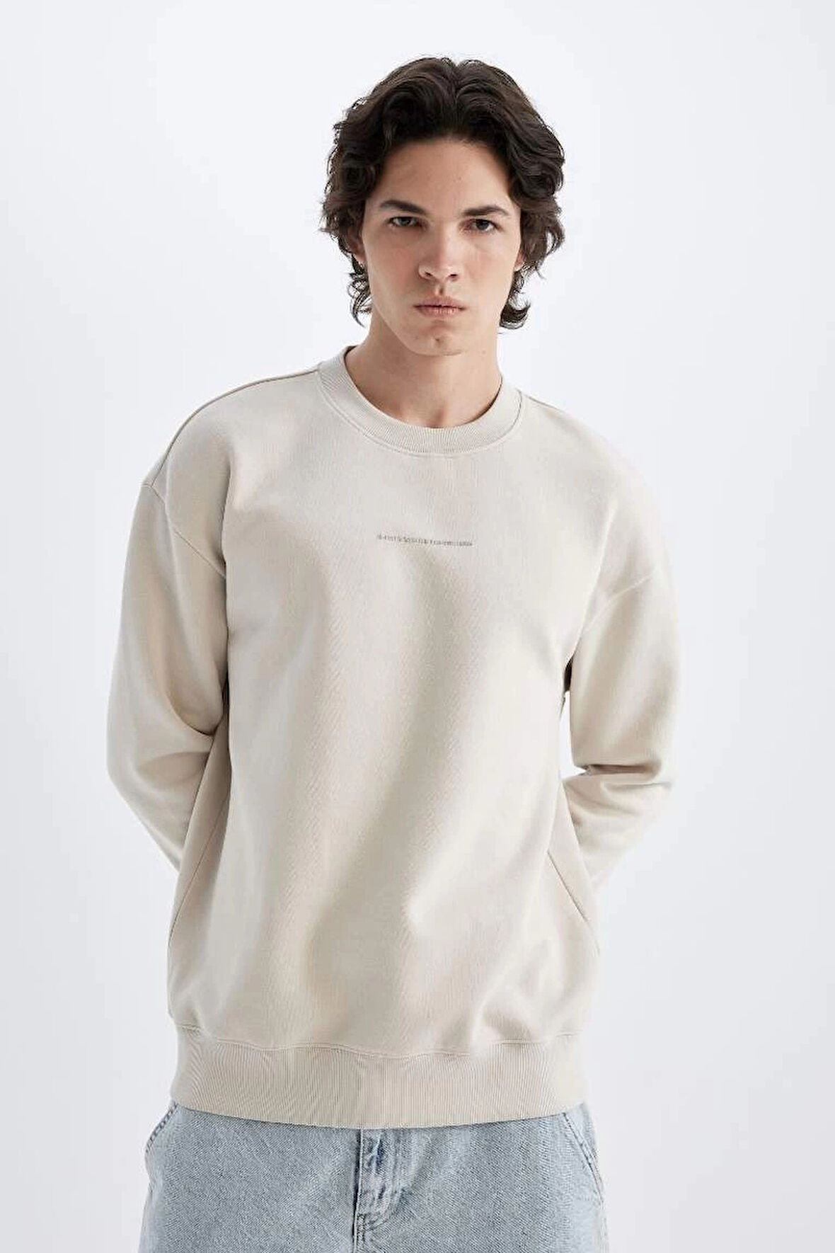 X8282 Boxy Fit Bisiklet Yaka Baskılı Sweatshirt