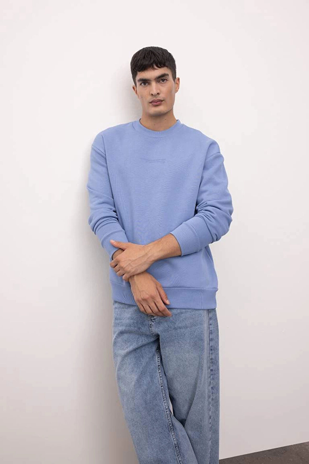 X8282 Boxy Fit Bisiklet Yaka Baskılı Sweatshirt