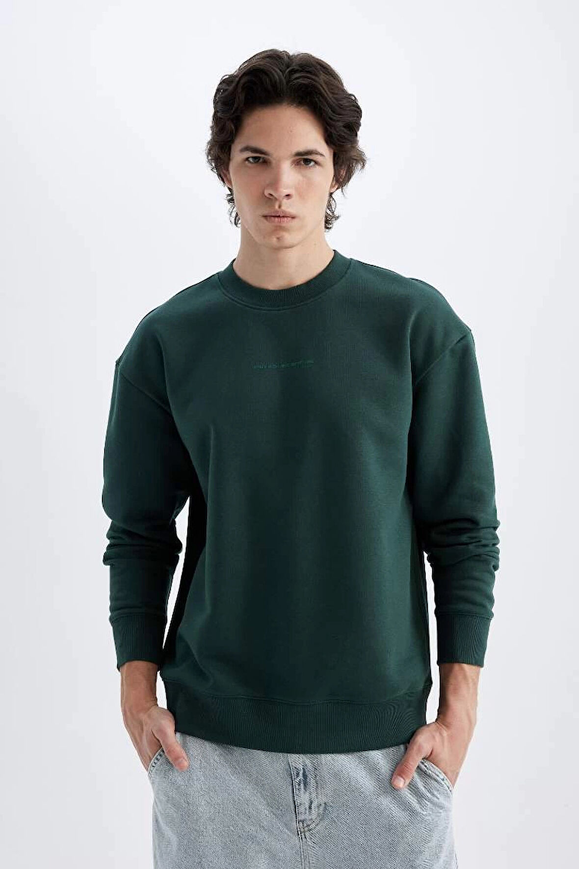 X8282 Boxy Fit Bisiklet Yaka Baskılı Sweatshirt