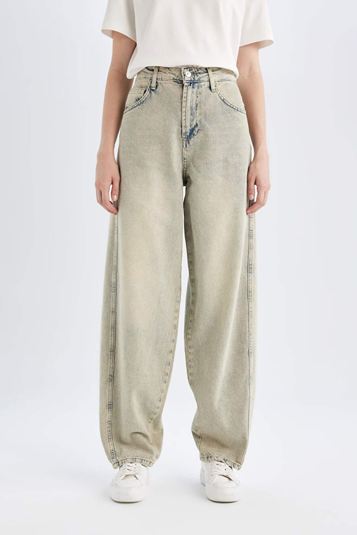 DeFacto Baggy Fit Yüksek Bel Uzun Jean Yıkamalı Pantolon D0319AX24HSNM85