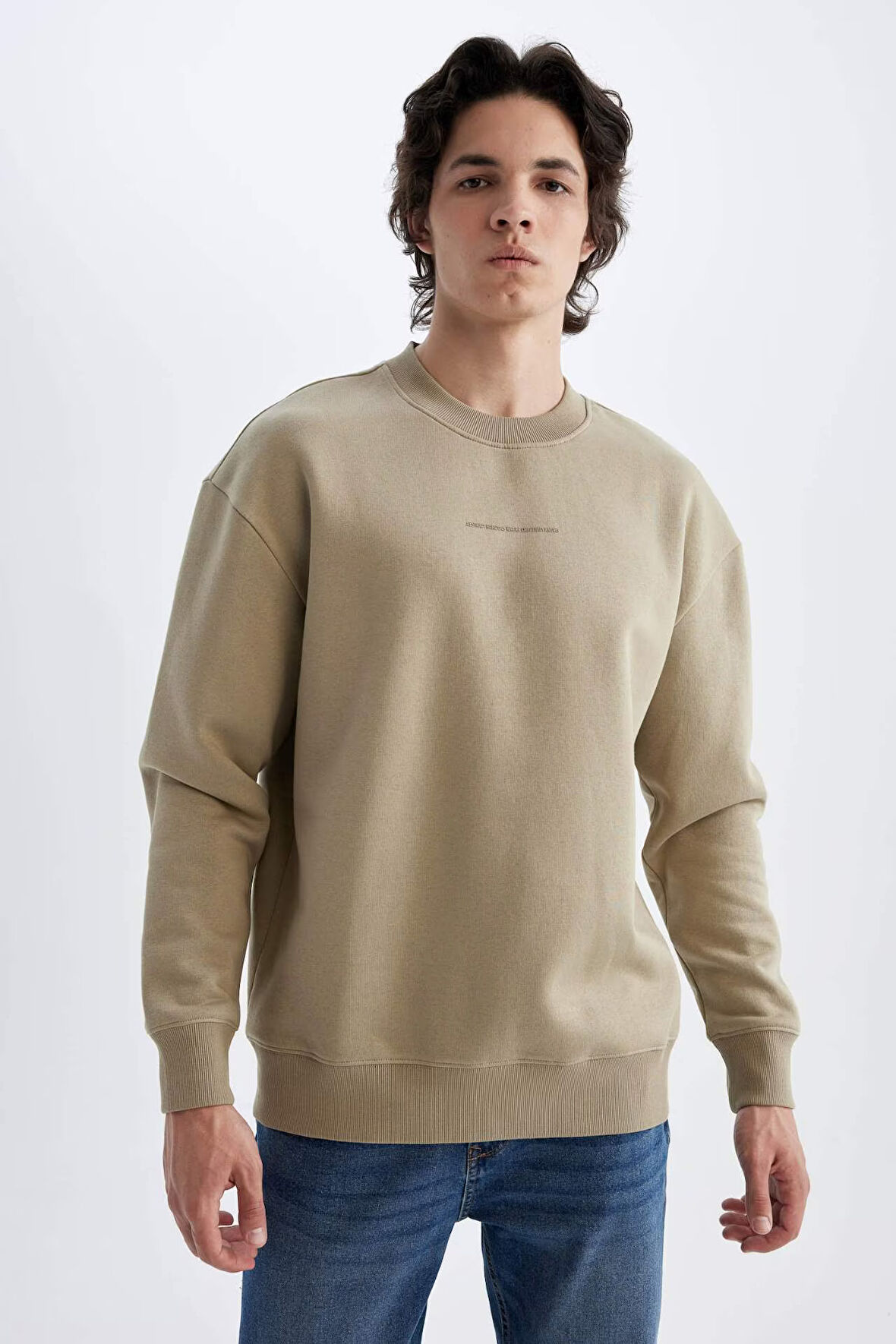Boxy Fit Bisiklet Yaka Baskılı Sweatshirt