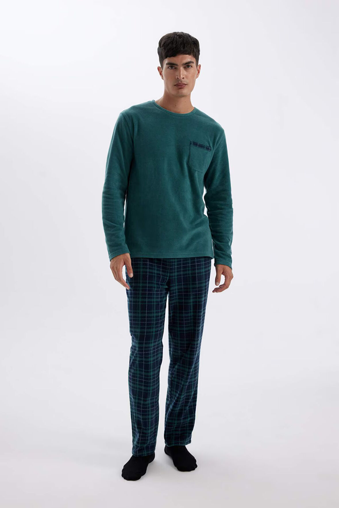Regular Fit Polar Pijama Takımı Uzun Kollu Üst Desenli Uzun Alt