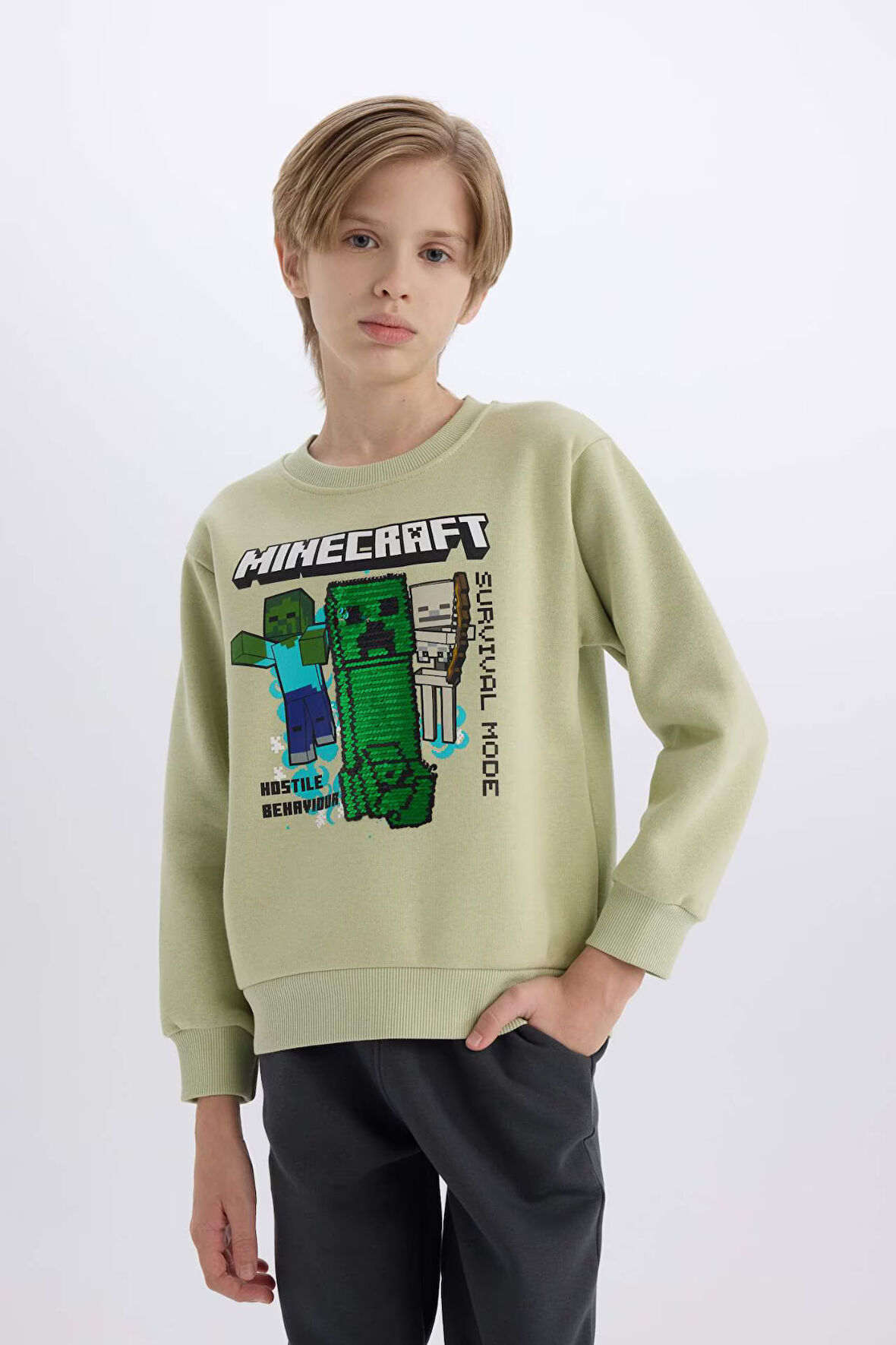 DeFacto Erkek Çocuk Minecraft Bisiklet Yaka Kalın Sweatshirt D6747A824WNGN767