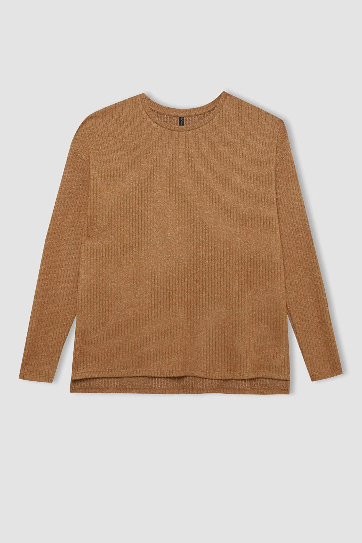 DeFacto Regular Fit Bisiklet Yaka Fitilli Kaşkorse Yırtmaçlı Uzun Kollu Tişört D6049AX24AUBG706