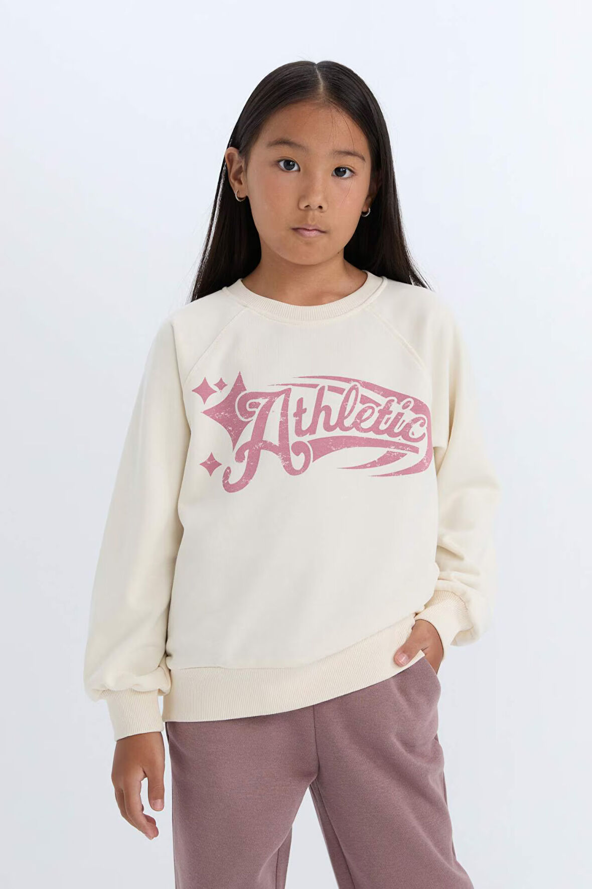DeFacto Kız Çocuk Relax Fit Bisiklet Yaka Baskılı Sweatshirt D6988A824WNER99