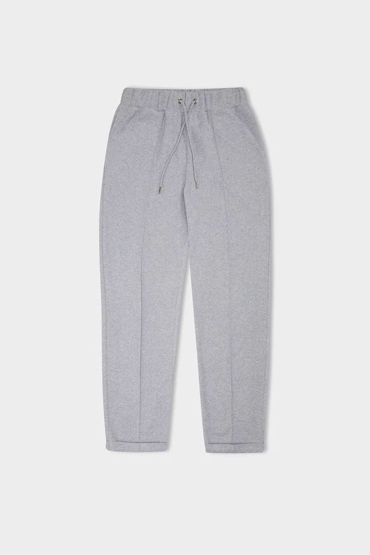 DeFacto Regular Fit Pantolon Beli Lastikli Basic Düz Bağcıklı Cepli Paça Katlamalı Uzun Boy D9010AX24WNGR210