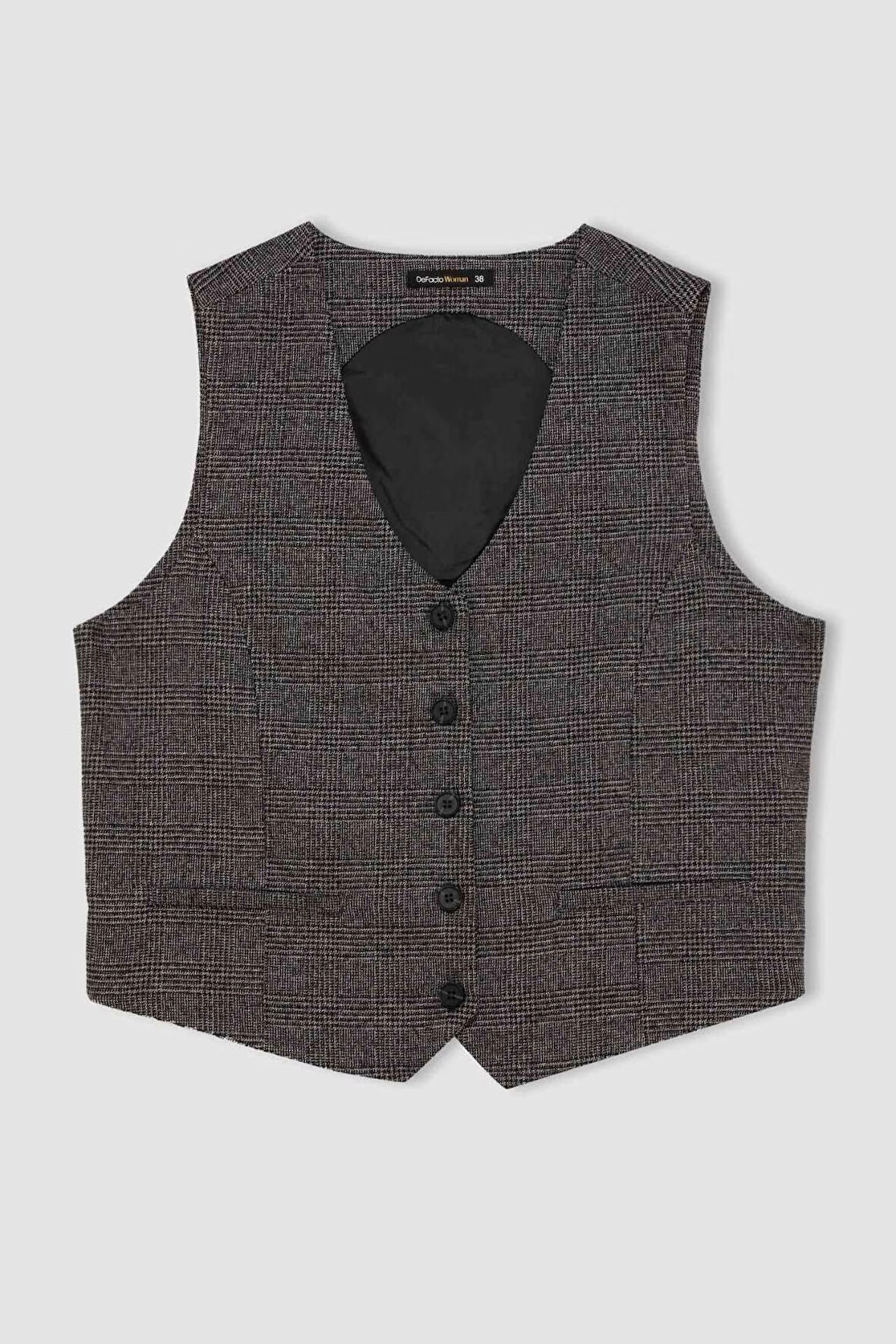 DeFacto V Yaka Kareli Düğmeli Blazer Yelek D8634AX24AUAR104