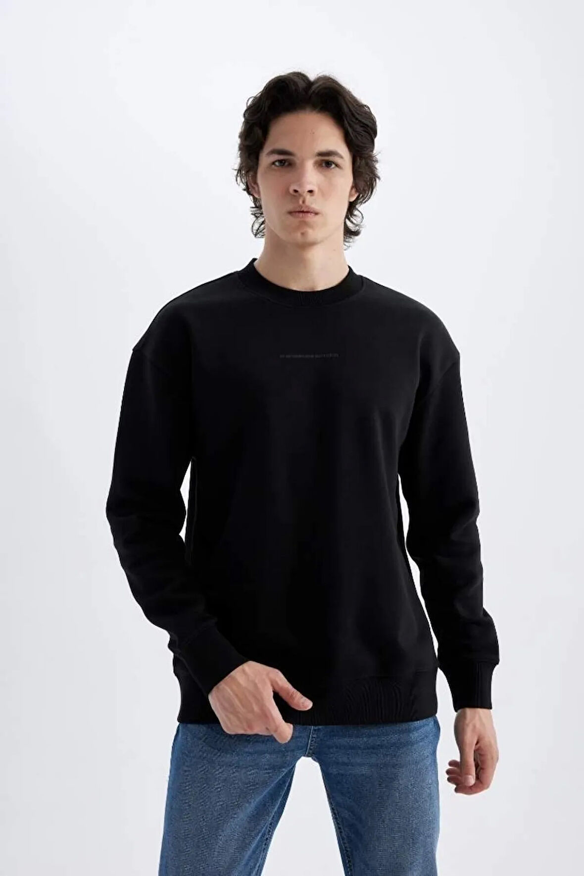 Boxy Fit Bisiklet Yaka Baskılı Sweatshirt