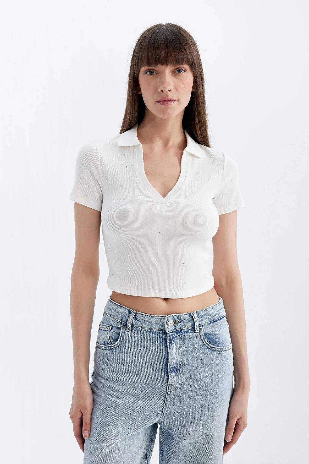 DeFacto Slim Fit Dar Kesim Fitilli Kaşkorse Kısa Kollu Polo Tişört D4545AX24HSER105
