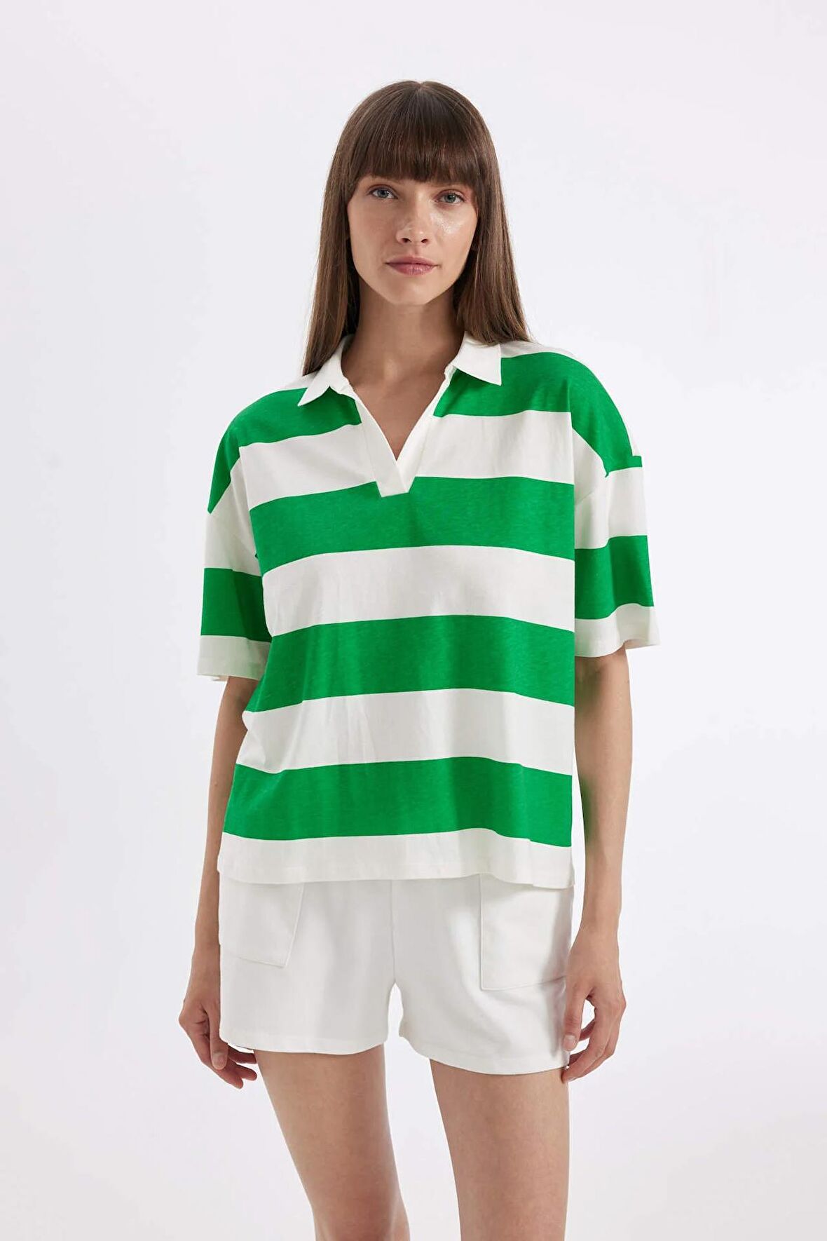 DeFacto Relax Fit Çizgili Penye Kısa Kollu Polo Tişört C4072AX24SPGN689