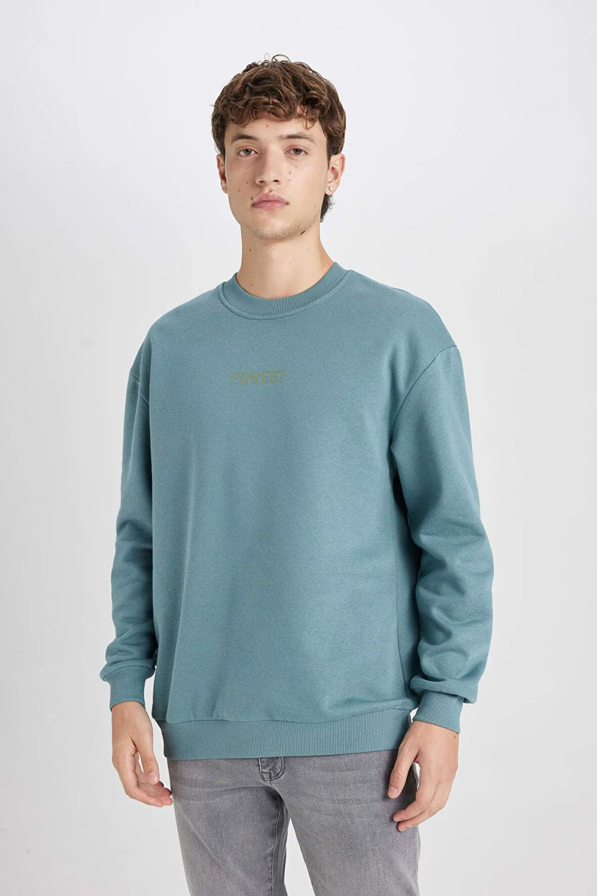 DeFacto Boxy Fit Bisiklet Yaka Baskılı Sweatshirt V5306AZ24AUGN979