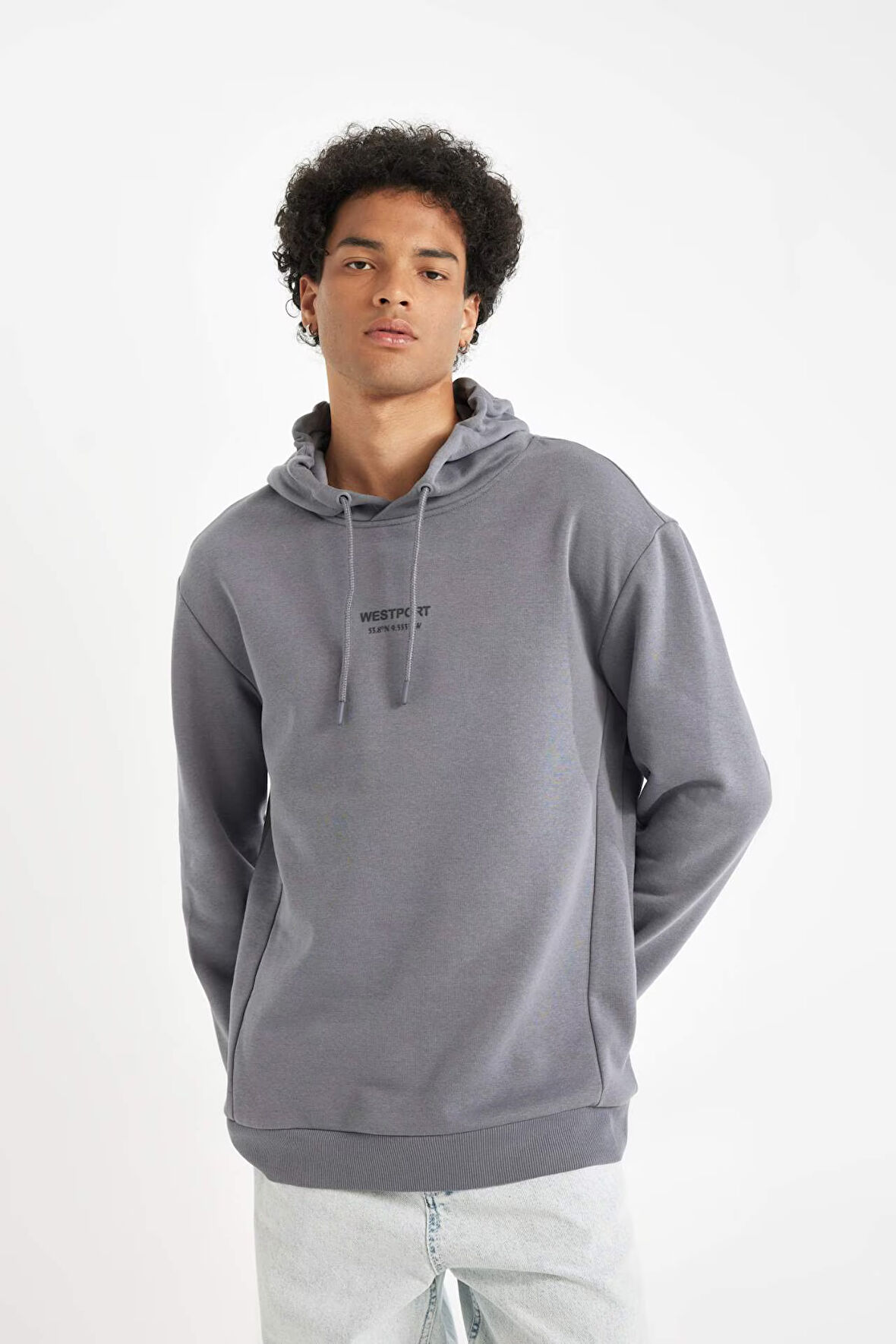 DeFacto Gri Relax Fit Kapüşonlu Baskılı Sweatshirt Y9652AZ24AUGR439